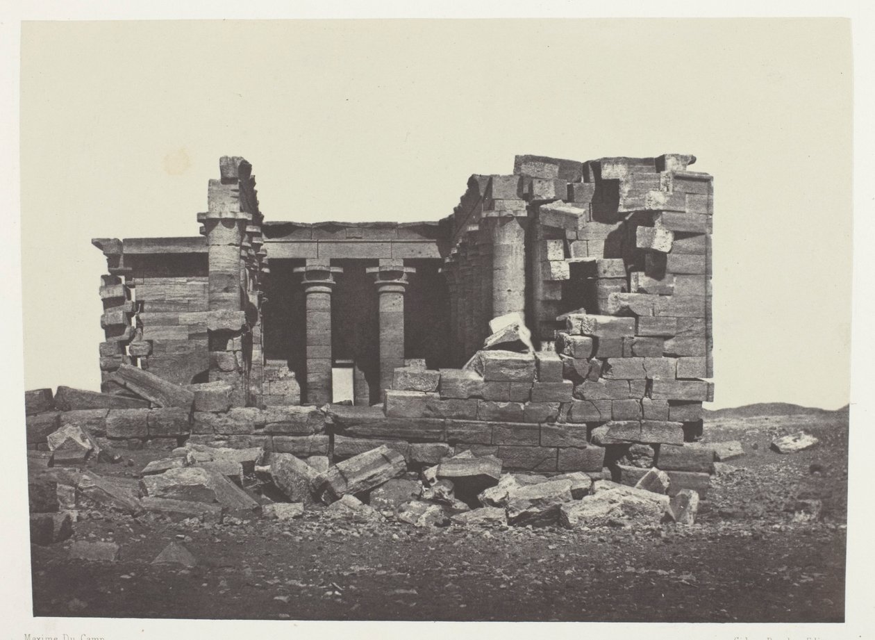 Świątynia Maharakka (Hièra Sycaminos Des Grecs); Nubia, płyta 96 z albumu "Egypte, Nubie, Palestine et Syrie" (1852) autorstwa Maxime Du Camp