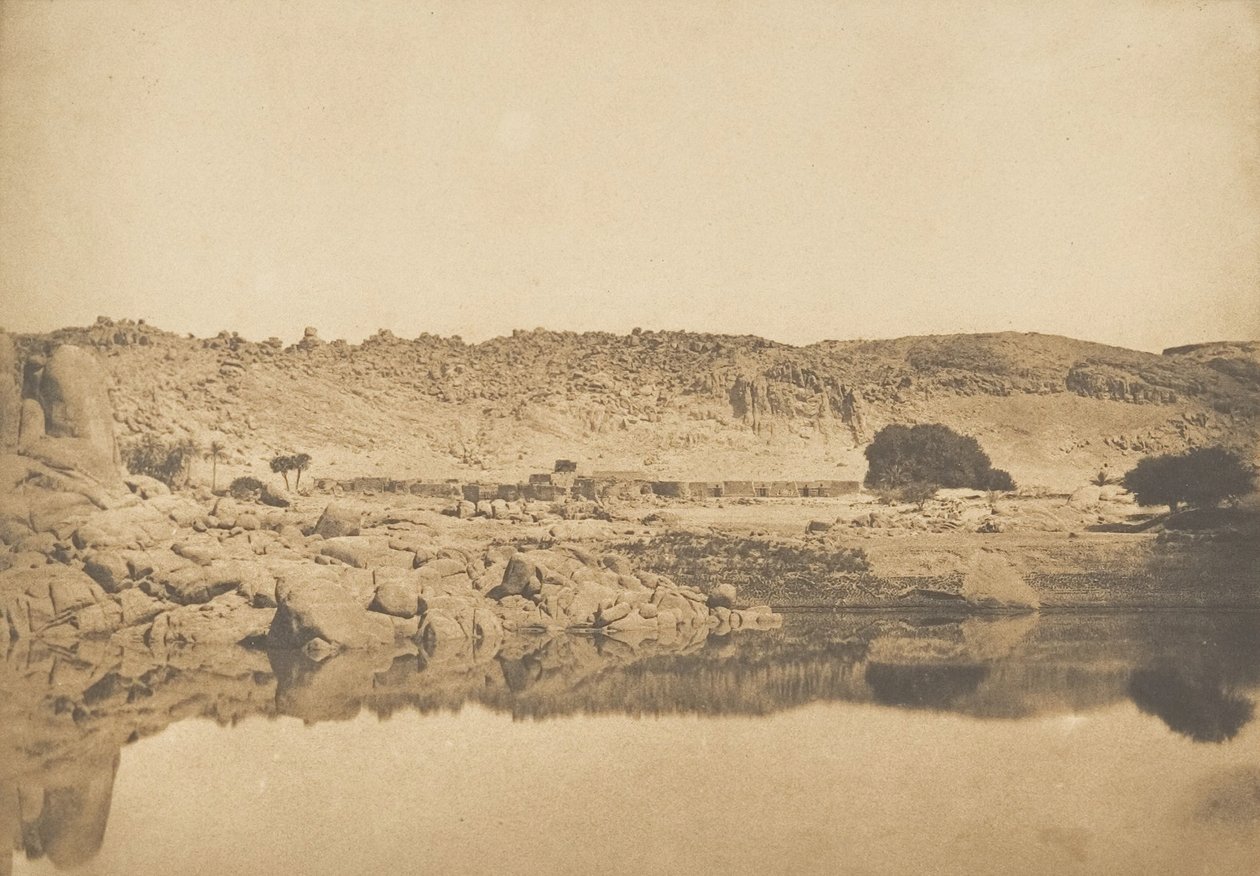Widok na północ od Philae - Wieś Kounoço, 1849-50. autorstwa Maxime Du Camp