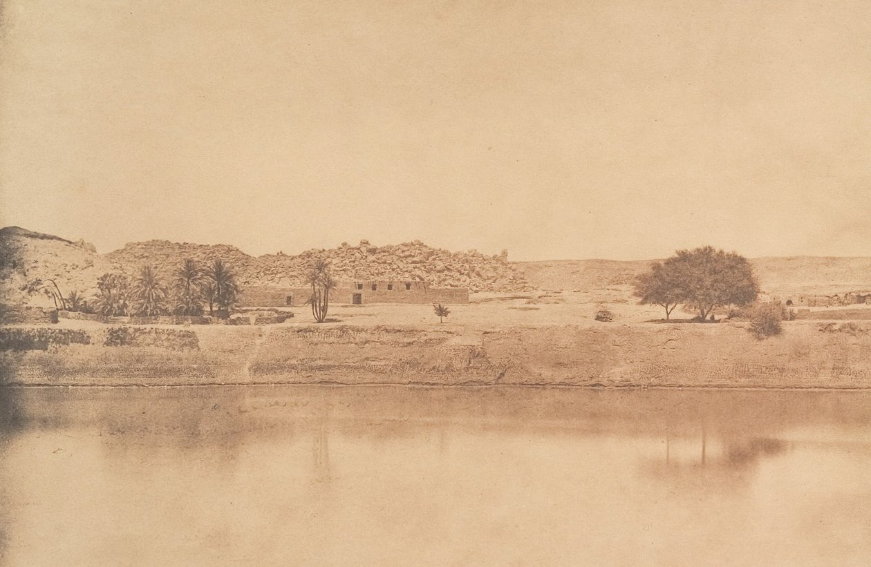 Widok na wschód od Philae - Wioska Abou-Kouli, Aswan Road, 1849-50. autorstwa Maxime Du Camp