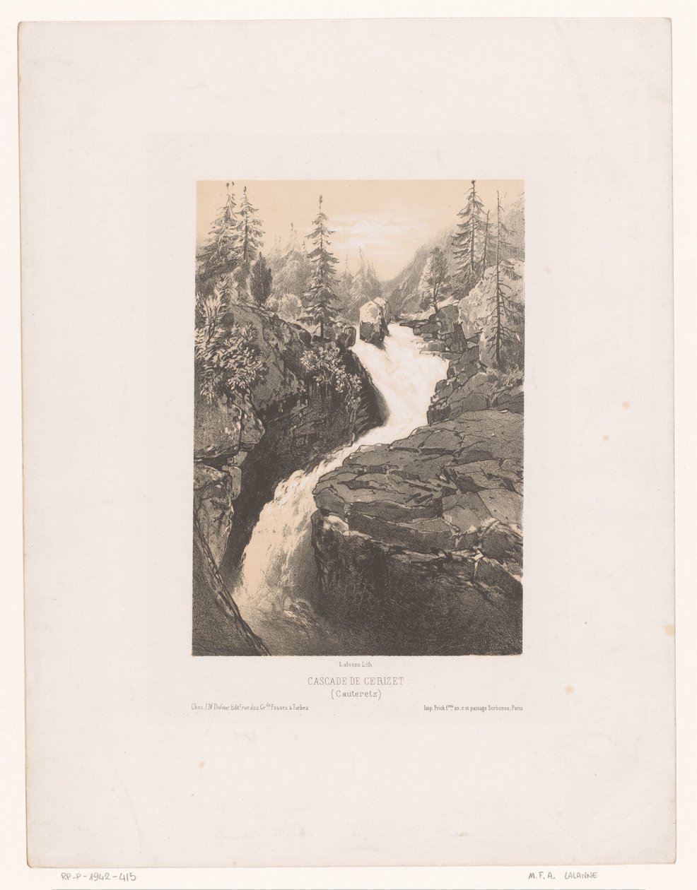 Widok na wodę al Cerisey w pobliżu Cauterets Cascade de Cerizet (Cauteretz) (tytuł na obiekcie) autorstwa Maxime François Antoine Lalanne