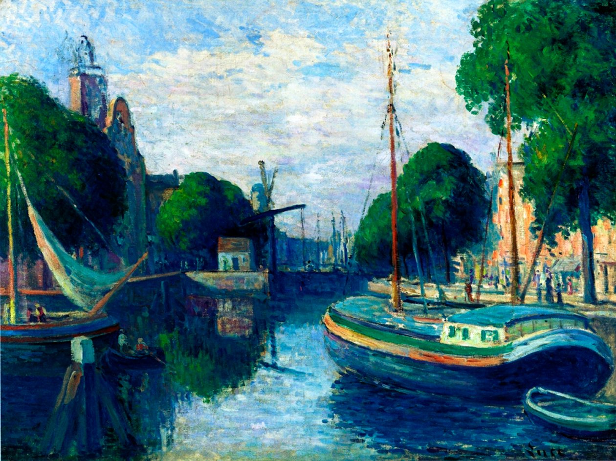 Barki na kanale w Rotterdamie, 1908 r. autorstwa Maximilien Luce