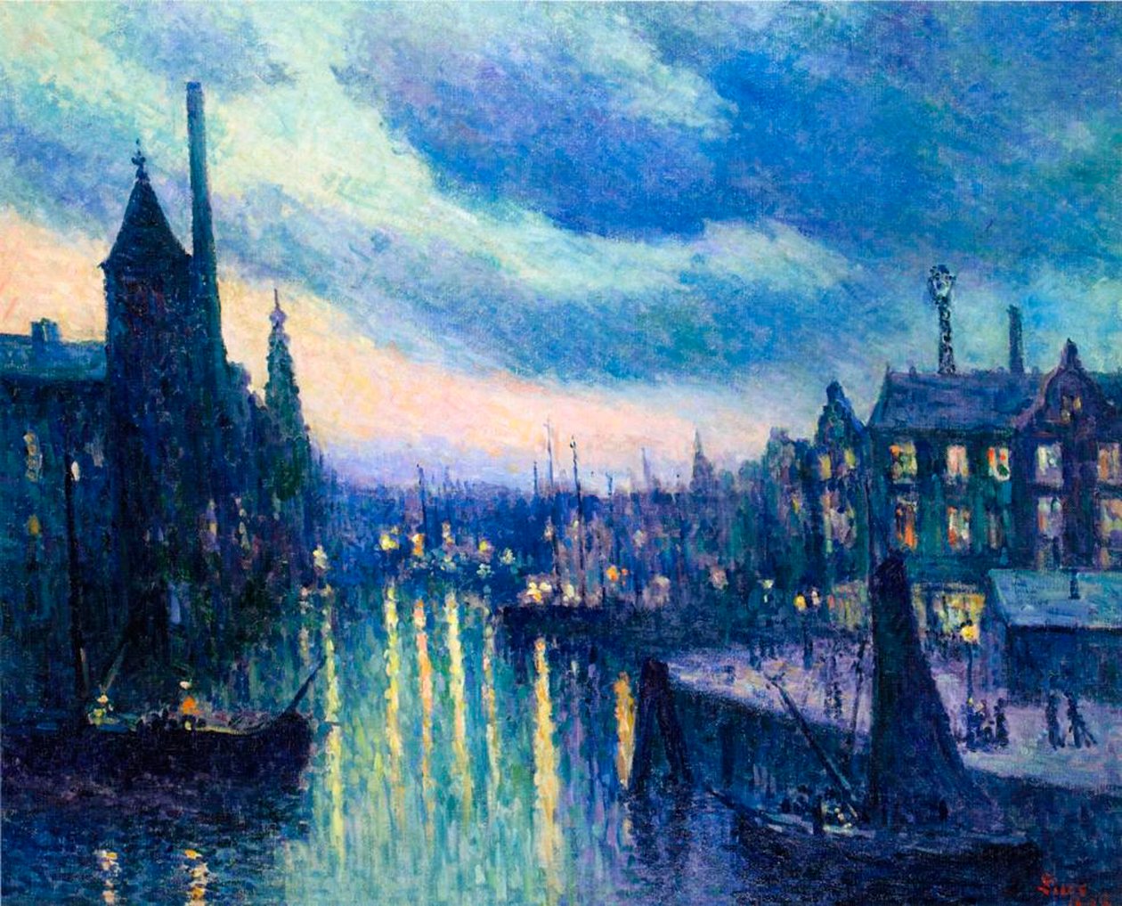 Port w Rotterdamie nocą, 1908 autorstwa Maximilien Luce