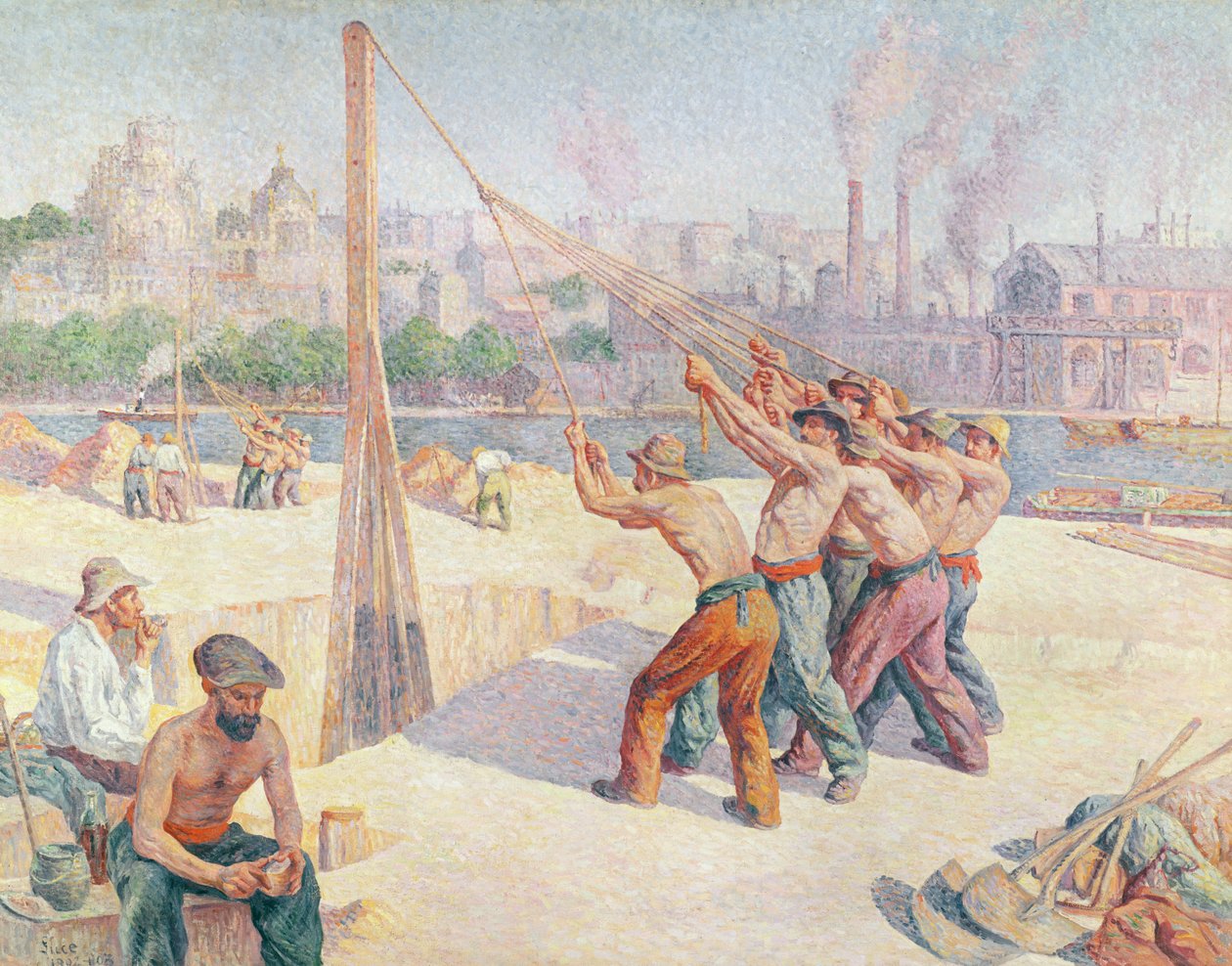 Robotnicy na Quai de la Seine w Billancourt, 1902-3 autorstwa Maximilien Luce
