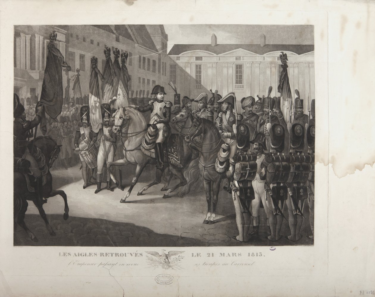 Cesarz przeglądający swoje wojska w Carrousel, 21 marca 1815, wyryty przez Moreau autorstwa Maximilien Pierre Kepfer