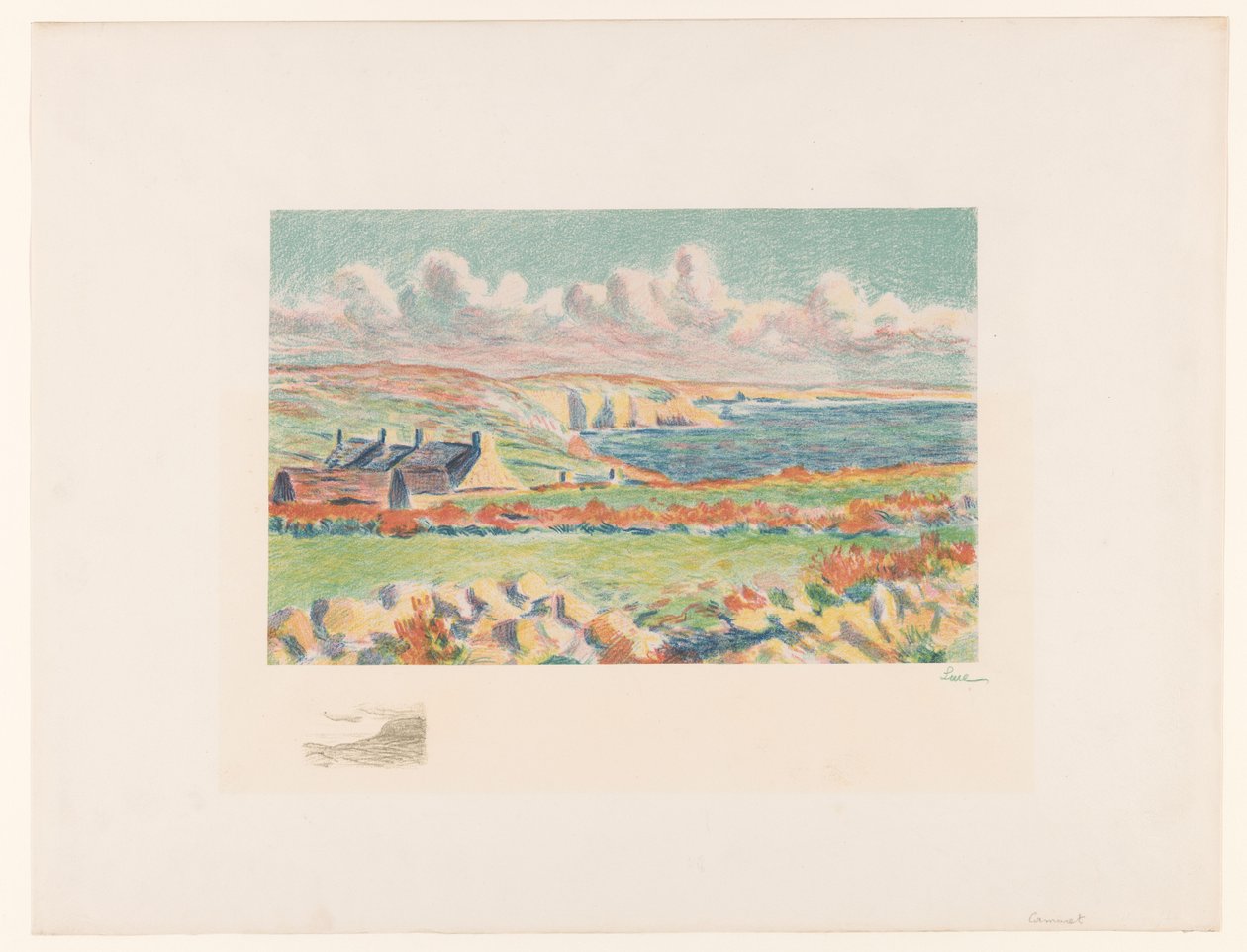 Przybrzeżny krajobraz z domami Camaret (tytuł oryginalny) autorstwa Maximilien Luce (signed by artist)