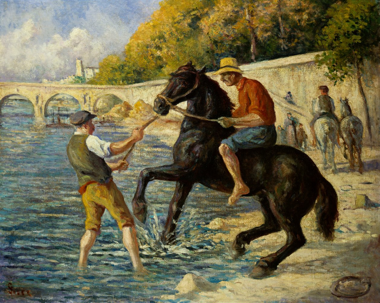 Konie w kąpieliskach w Sekwanie, 1910 autorstwa Maximilien Luce