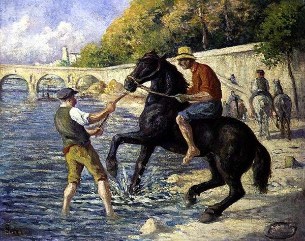 Kąpiące się konie, ok. 1910 (olej na płótnie) autorstwa Maximilien Luce