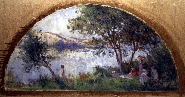 Nad jeziorem (olej na panelu) autorstwa Maximilien Luce