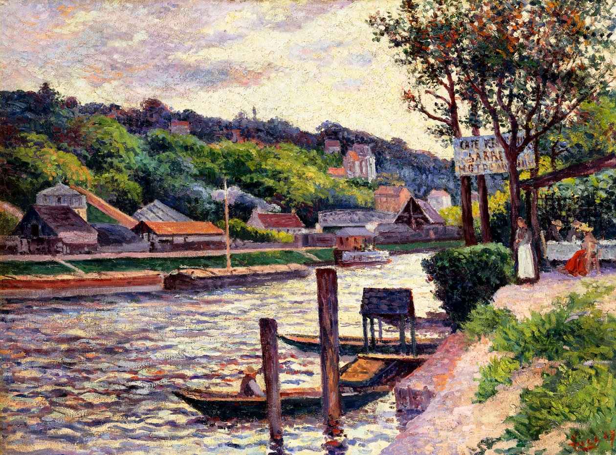 Kawiarnia na świeżym powietrzu nad brzegiem Oise, 1897 autorstwa Maximilien Luce