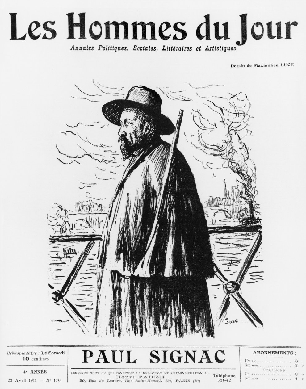 Paul Signac, ilustracja na przedniej okładce z "Les Hommes du Jour", nr 170, Paryż, 22 kwietnia 1911 r. autorstwa Maximilien Luce