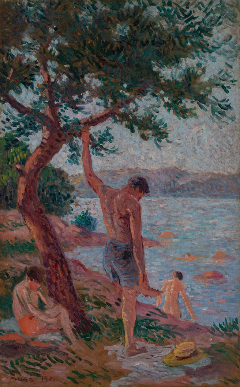 Saint-Tropez, kąpiący się pod lasem sosnowym autorstwa Maximilien Luce