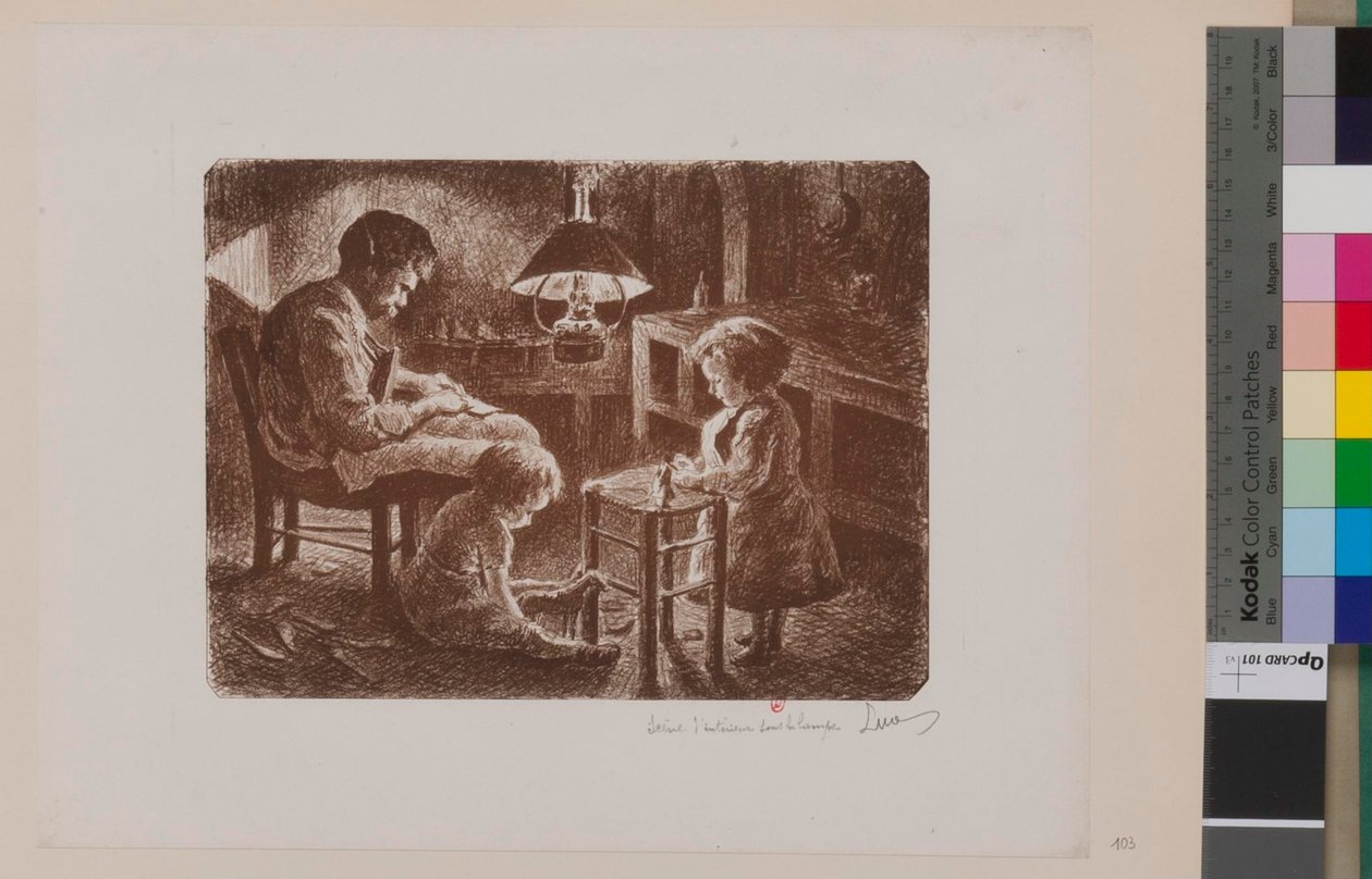 Scena wnętrza pod lampą autorstwa Maximilien Luce