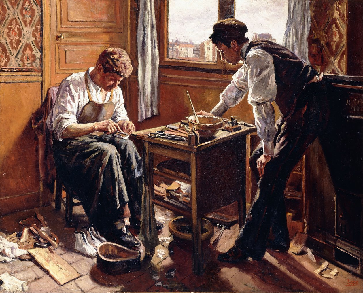 Szewcy, dwaj bracia Givort, 1884 autorstwa Maximilien Luce