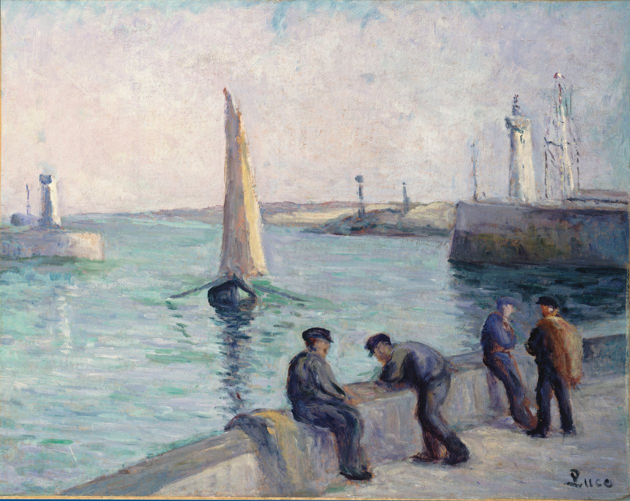 Rybacy na doku, ok. 1920 autorstwa Maximilien Luce