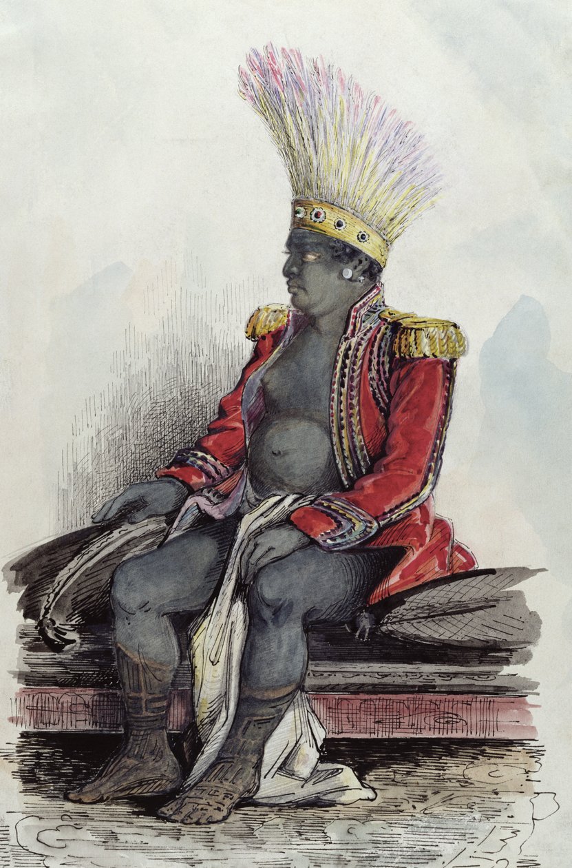Król Temoana na wyspie Nuka-Hiva w mundurze francuskiego pułkownika, ok. 1841-48 (pióro, tusz i wc na papierze) autorstwa Maximilien Radiguet