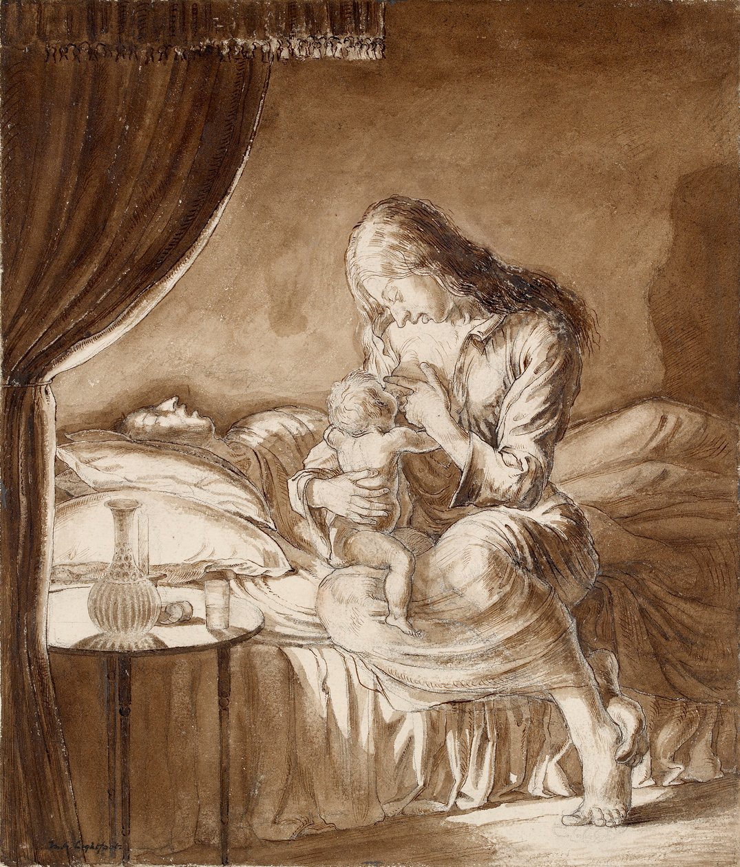 Scena nocna-Kobieta karmiąca swoje dziecko, ok. 1900 autorstwa Maxwell Gordon Lightfoot