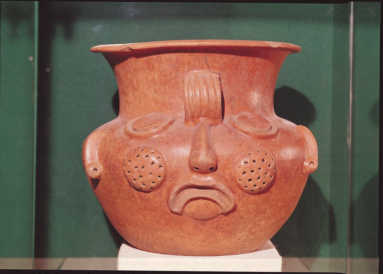 Wazon kulisty z twarzą, z Kalminaljuy, Gwatemala, okres przedklasyczny, 1000-250 pne (terakota) autorstwa Mayan