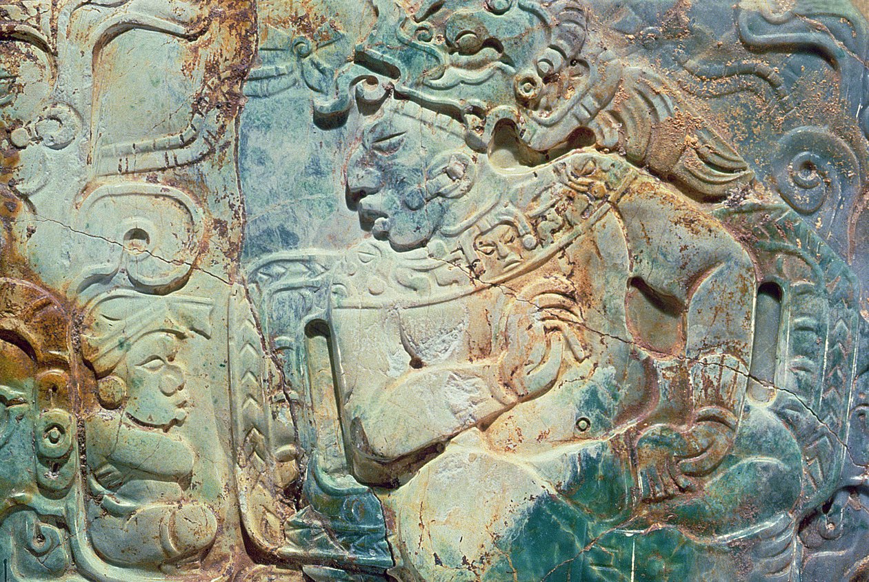 Pektorał króla i dworzanin z Tikal (nefryt) autorstwa Mayan