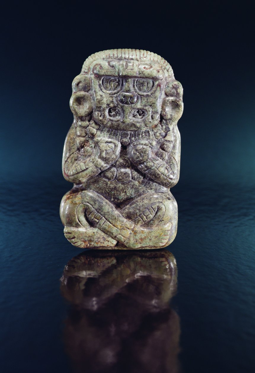 Figurka bóstwa, Honduras (nefryt i cynober) autorstwa Mayan