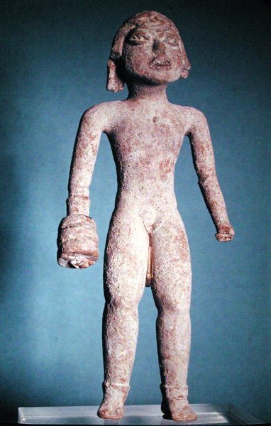 Figurka gracza tlachtli z rękawicą na prawej ręce, z Meksyku, okres przedklasyczny, 1300-800 pne autorstwa Mayan