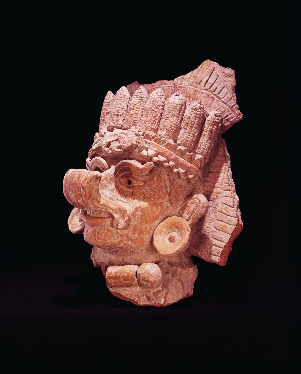 Głowa boga kukurydzy Majów, Oaxaca, ok. 500 AD (wyroby gliniane) autorstwa Mayan