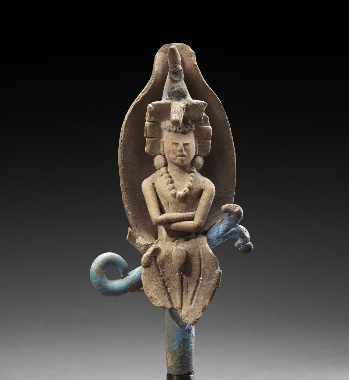 Bóg kukurydzy w łusce kukurydzy, AD 600-900 (naczynia gliniane ze śladami pigmentu polichromowanego) autorstwa Mayan