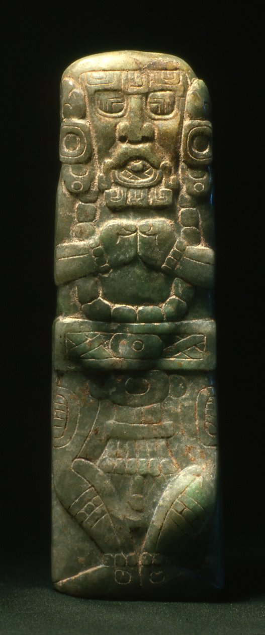 Statuetka umieszczona w dedykacji na schodach hieroglificznych, Copan, Późny Okres Klasyczny (600-900) (jadeit) autorstwa Mayan