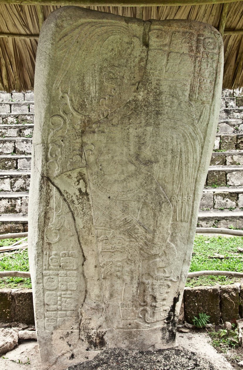 Stela 9 przedstawiająca Ajb’alun Haab’tal Wat’ul K’atel, króla terminalu klasycznego z Seibal w Gwatemali, upamiętniający koniec IX Katun w ne. 849 autorstwa Mayan