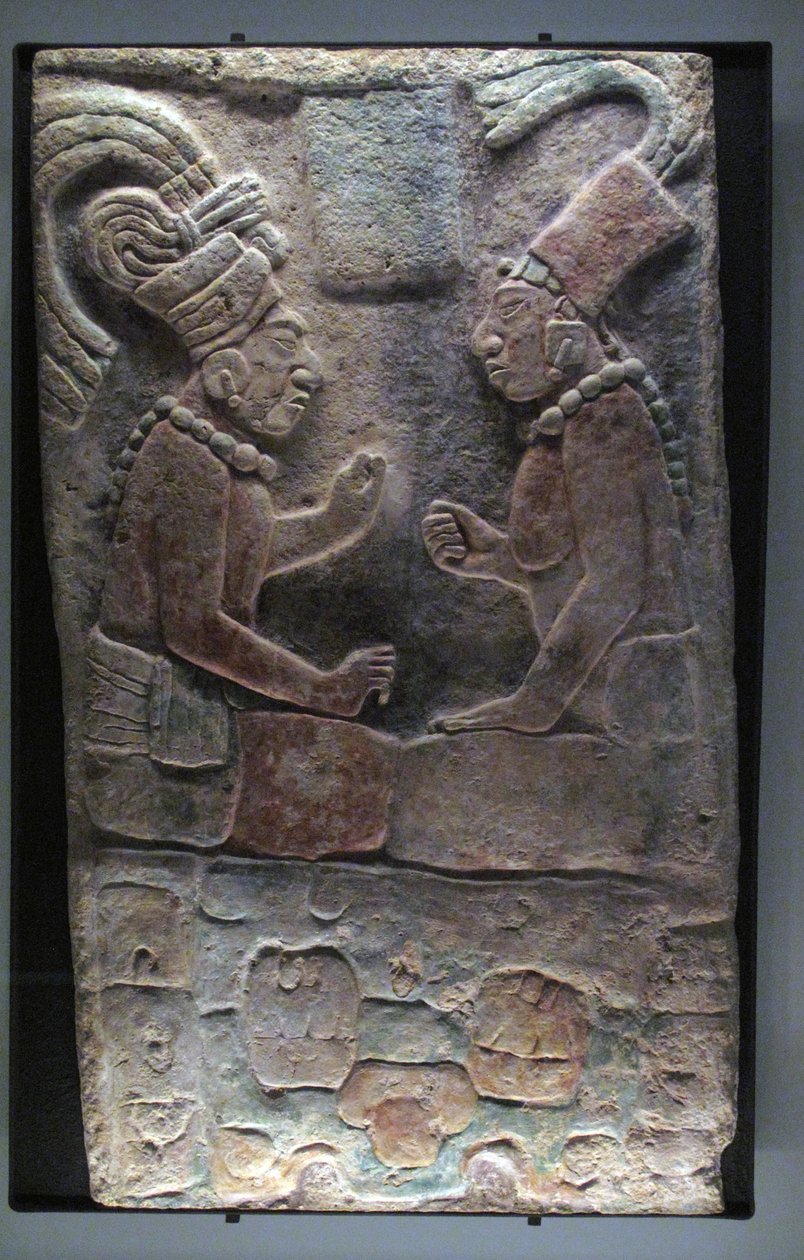 Dwóch siedzących mężczyzn, El Chicozapote, Usumacinta, późny okres klasyczny, 600-900 AD autorstwa Mayan