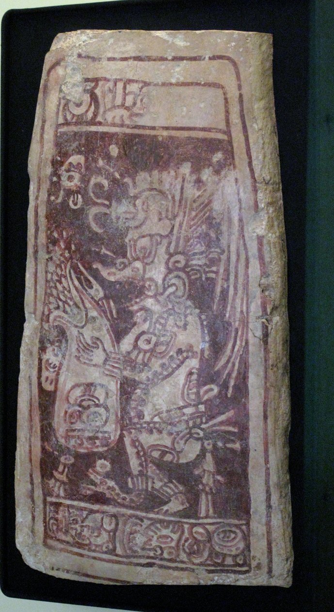 Pokrywa skarbca z malowidłem boga K"Awiila i tekstem hieroglificznym, obszar Chenes, Jukatan, okres późnego klasyku, 600-900 ne autorstwa Mayan