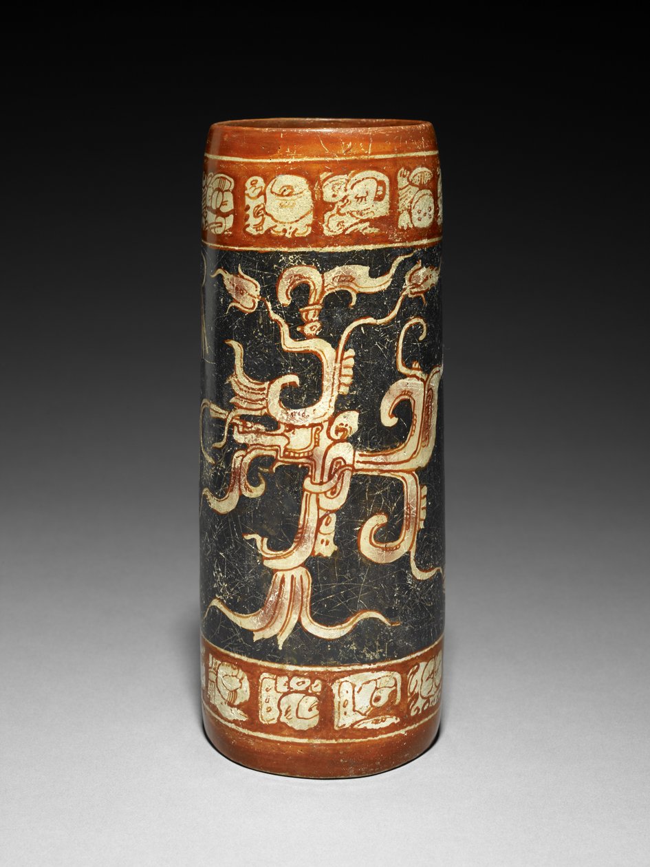 Naczynie z animowaną rośliną figową, 600-900 AD (naczynia ceramiczne z poślizgiem) autorstwa Mayan