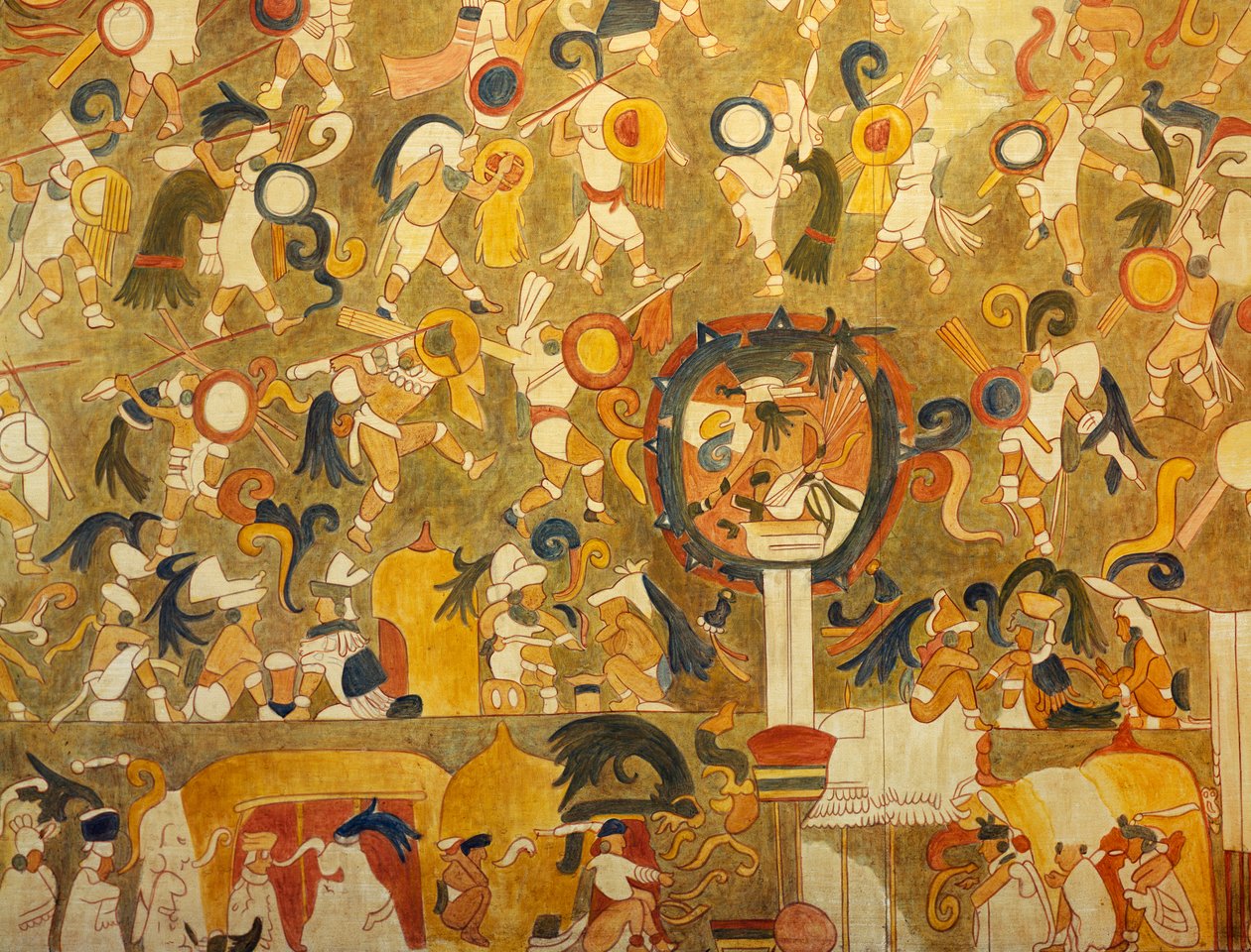 Rekonstrukcja obrazu Majów z Chichen Itza (Jukatan, Meksyk) przedstawiającego scenę bitwy. Cywilizacja Majów. autorstwa Mayan Mayan
