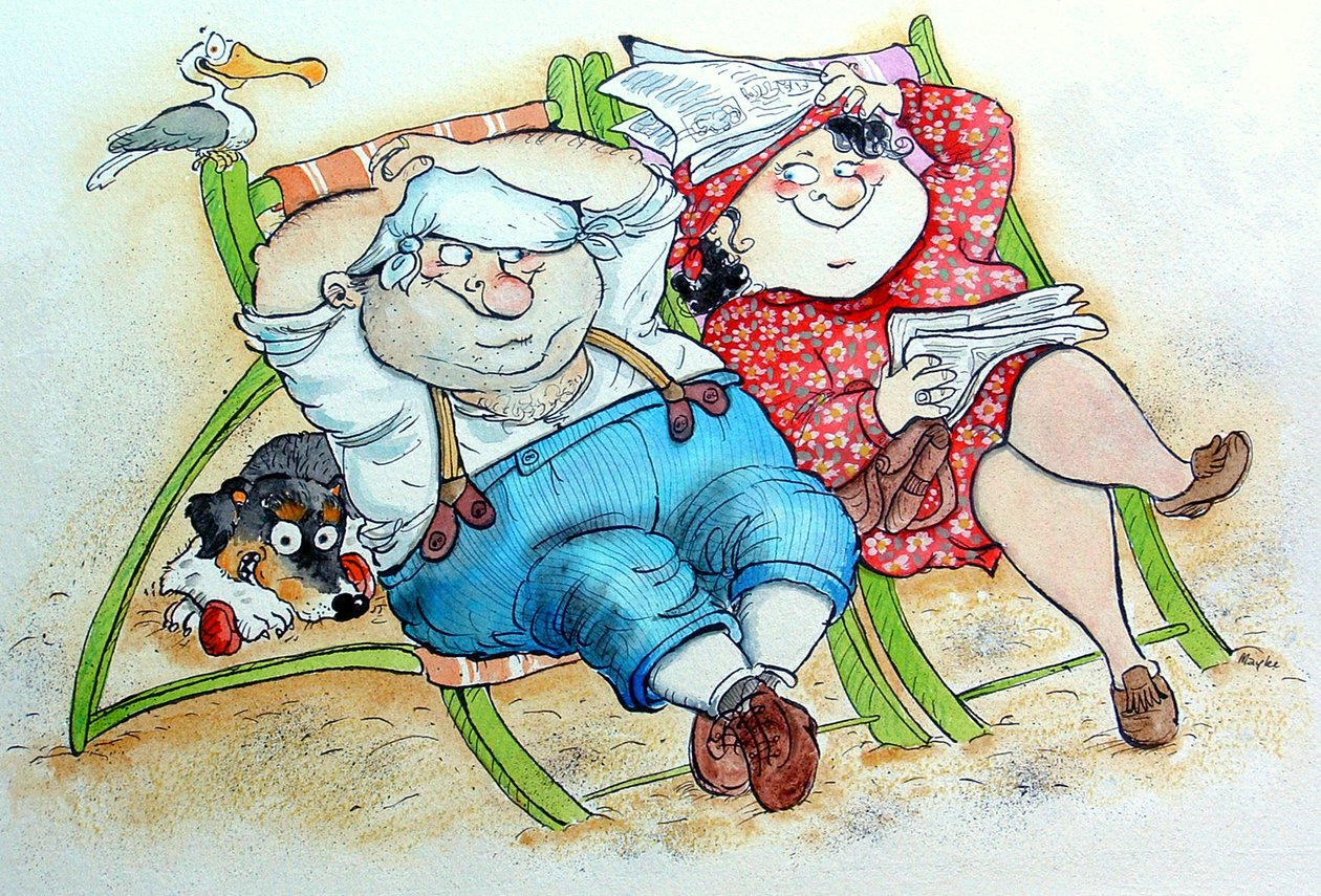 Wakacje na plaży (pióro i atrament i toaleta na papierze) autorstwa Maylee Christie