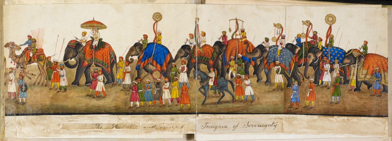 Panorama pochodu, ilustracja z „Wspomnienia Imperialnego Delhi”. Księga Delhi — sir Thomas Theophilus Metcalfe autorstwa Mazar or Mazhar Ali Khan