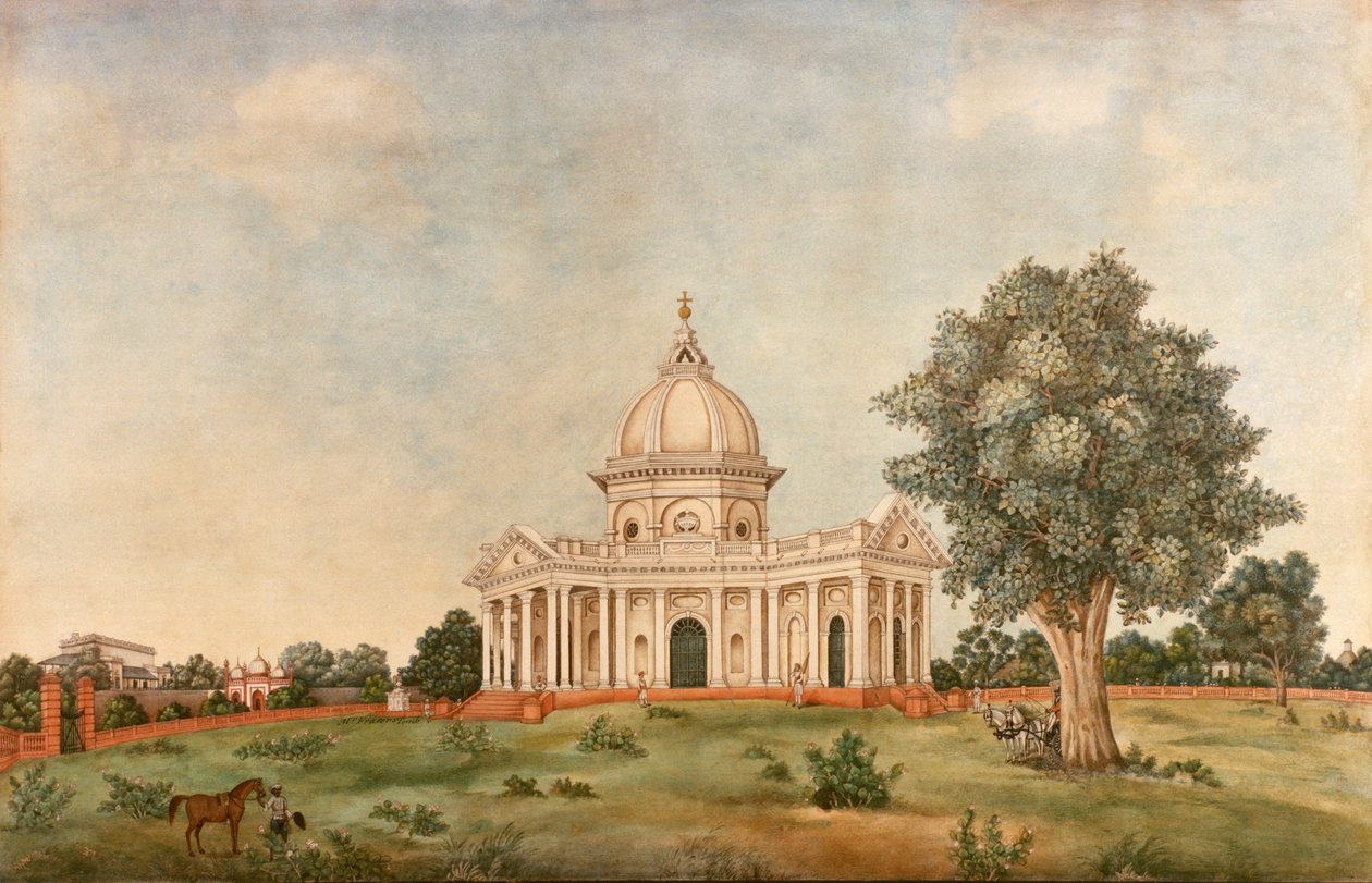 Widok zewnętrzny kościoła św. Jakuba, Delhi, c.1836 (akwarela) autorstwa Mazhar Ali Khan