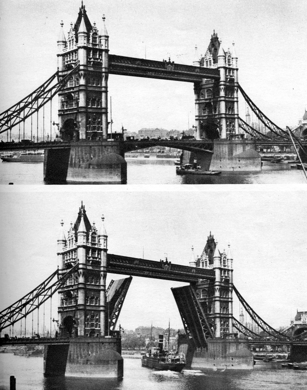Tower Bridge otwarty i zamknięty, Londyn, 1926-1927 autorstwa McLeish
