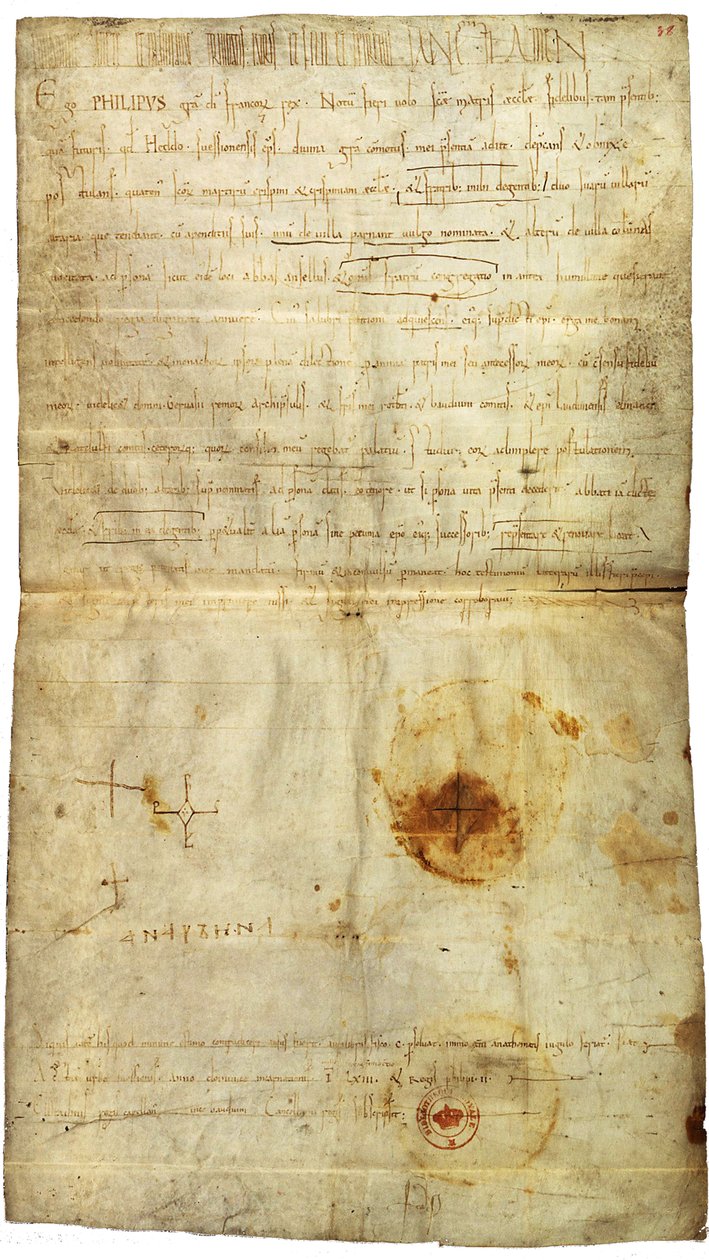 Dyplom Filipa I na rzecz opactwa św. Krepina w Soissons, z podpisem Anny Kijowskiej, królowej Francji, 1063 autorstwa Medieval Document