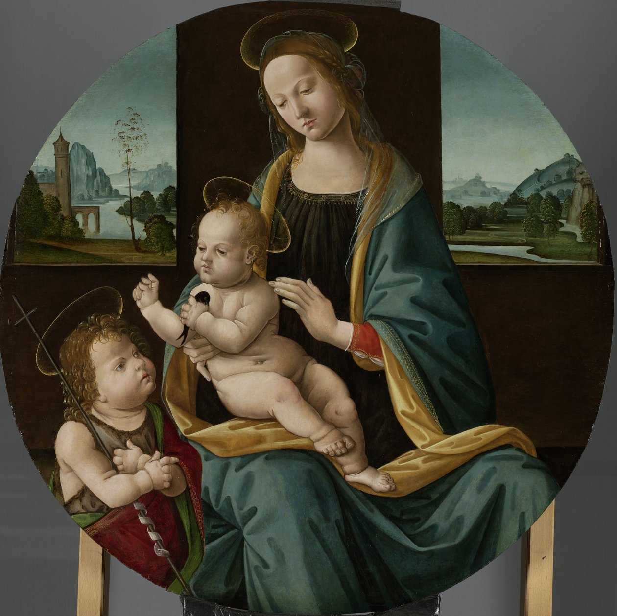 Dziewica z Dzieciątkiem z Dzieciątkiem św. Jan Chrzciciel Maria spotkała rodzaj pl Johannes de Doper autorstwa Meester van de Conversazione di Santo Spirito