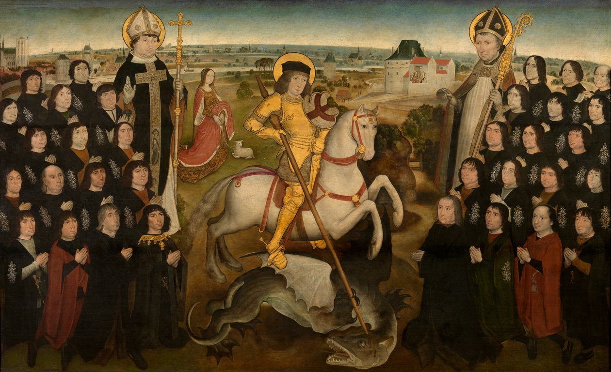 Os Membros da Guilda da Grande Besta de Malines, c.1500 (óleo sobre painel)polonês autorstwa Meester van de Mechelse Sint Jorisgilde
