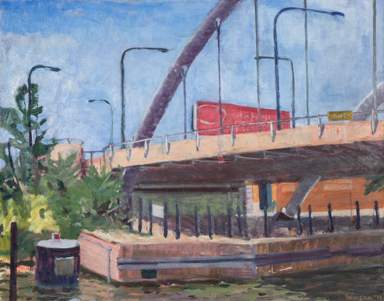 Damen Bridge from the River, 2011 (olej na płótnie) autorstwa Megan Williamson