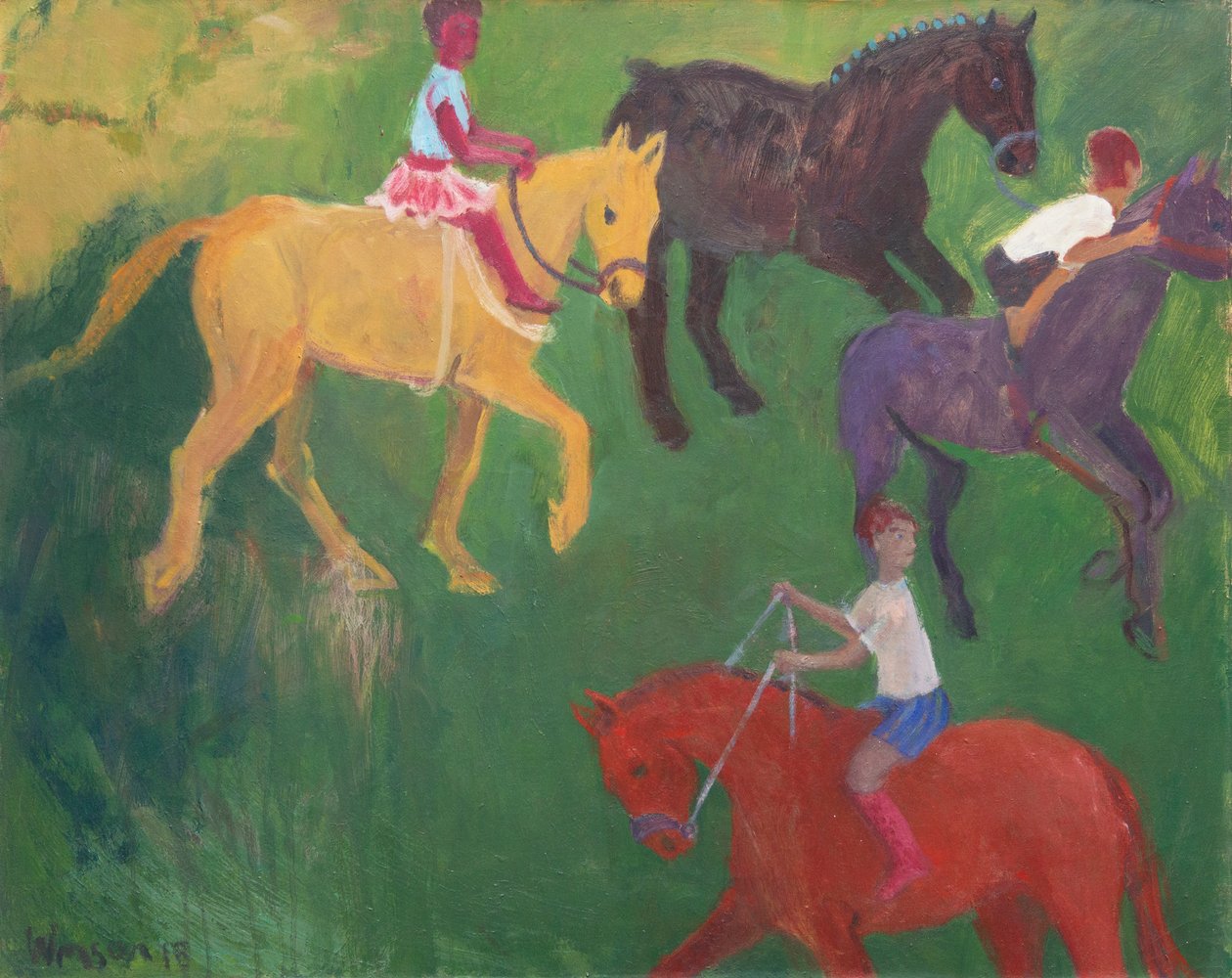 Cztery konie, 2018 (olej na płótnie) autorstwa Megan Williamson
