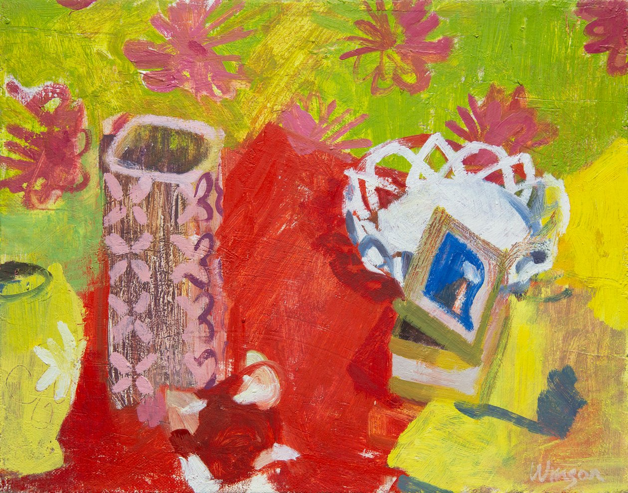 Martwa natura z białym koszykiem, 2006 (olej na płótnie) autorstwa Megan Williamson