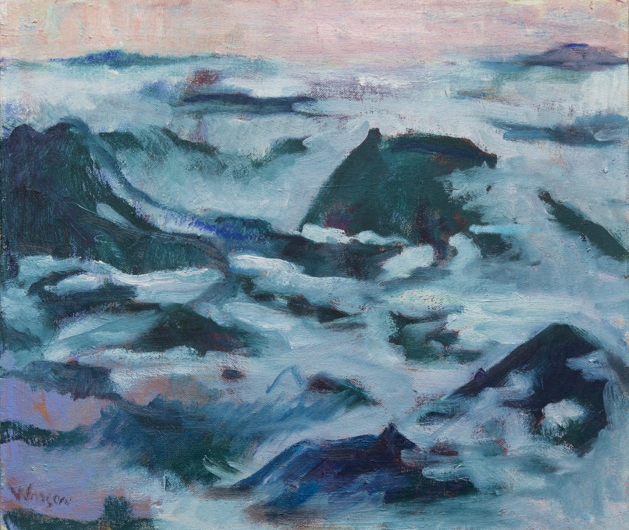 Dwanaście zamglonych gór, 2016 (olej na płótnie) autorstwa Megan Williamson