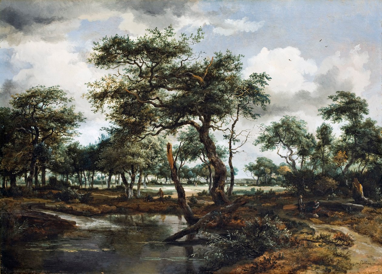 Staw w lesie, 1668 (olej na desce dębowej) autorstwa Meindert Hobbema