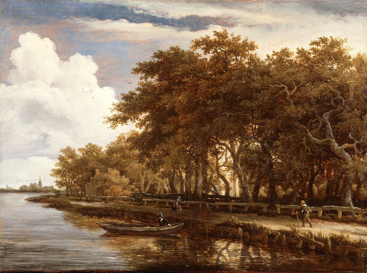 Widok wzdłuż rzeki Amstel, ok. 1660 (olej na panelu) autorstwa Meindert Hobbema