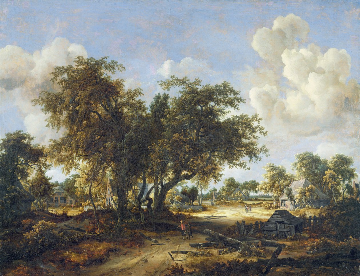 Zalesiony krajobraz z chatami, 1665 autorstwa Meindert Hobbema