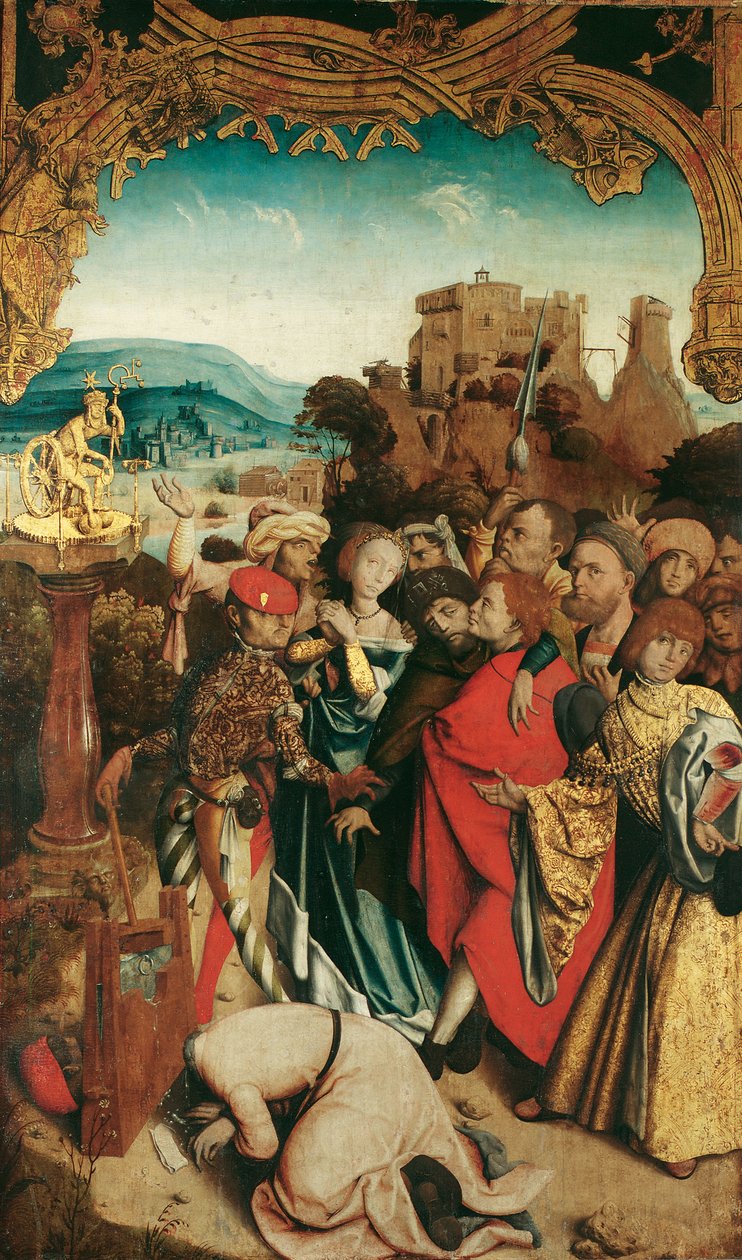Męczeństwo św. Cantius, Cantianus i Cantianilla (wewnątrz); Zmartwychwstanie Chrystusa (zewnętrzne) autorstwa Meister des Krainburger Altars