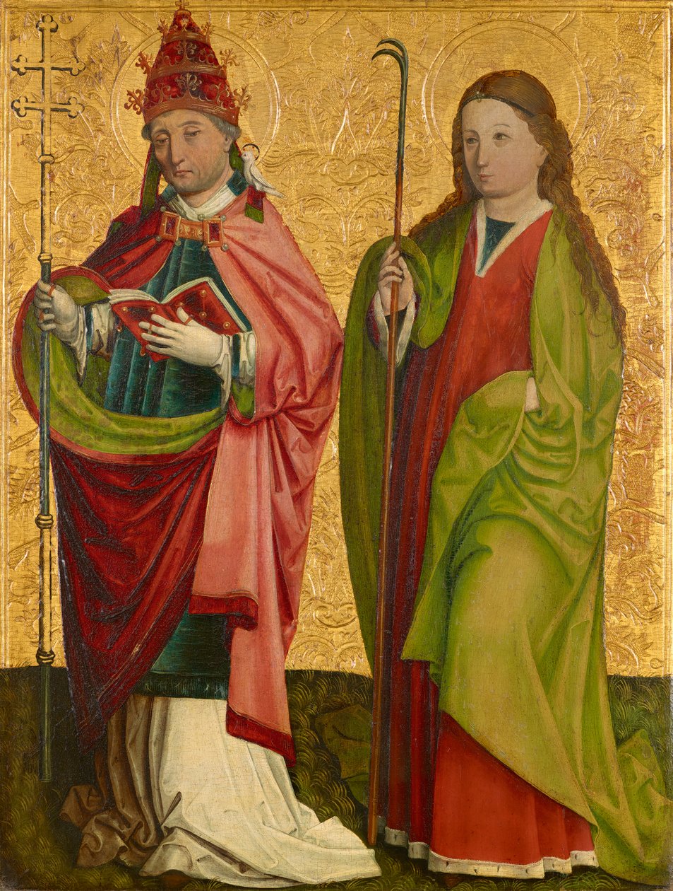 Prawe skrzydło tzw. tryptyku Pretschlaipfera: św. Gregor i Agathe (w środku); piekło Erasmus i Barbara (na zewnątrz) autorstwa Meister von Großgmain (Werkstatt)
