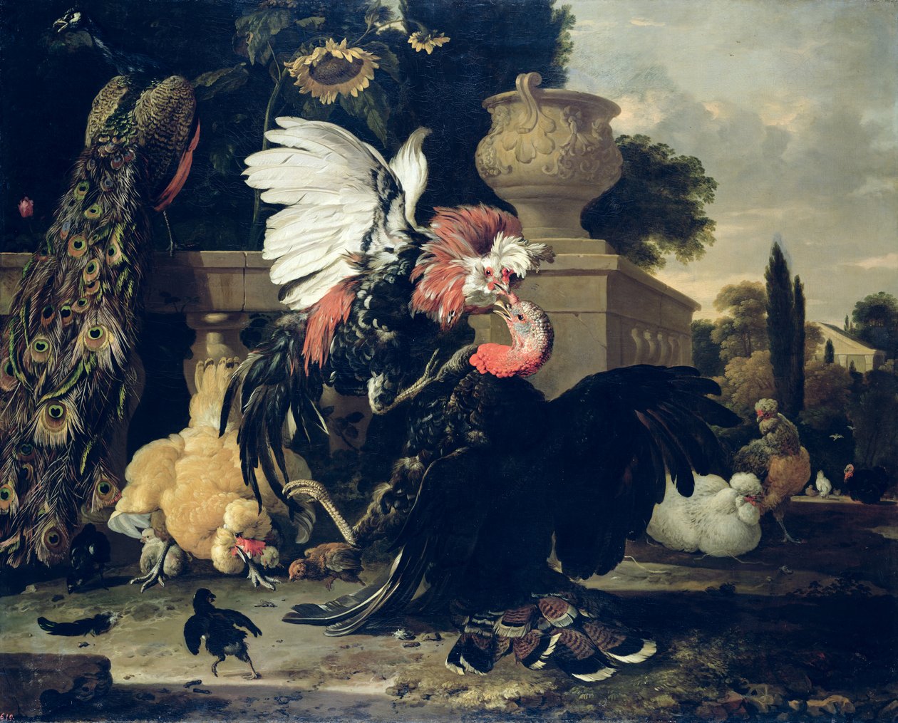 Walka między Kogutem a Turcją, 1668 autorstwa Melchior de Hondecoeter