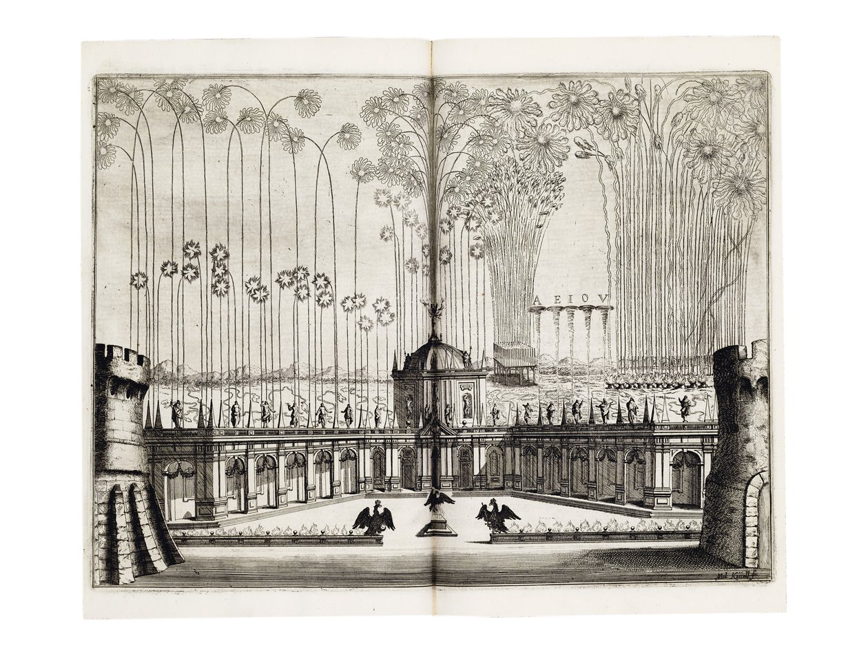 Fajerwerki z okazji ślubu Leopolda I (1640-1705), cesarza rzymskiego i Małgorzaty Teresy z Hiszpanii (1651-73) w Wiedniu, grudzień 1666 autorstwa Melchior Küsel